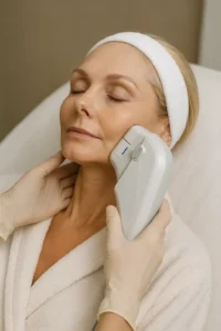 Woman receiving HIFU non surgical facelift treatment Deanshanger