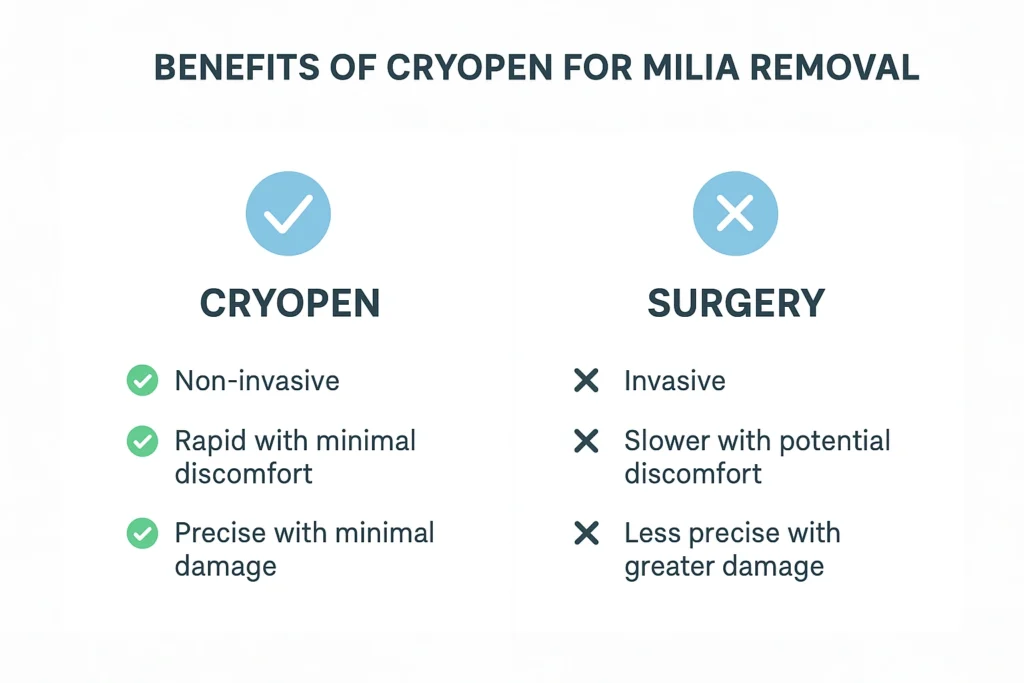Benefits of cryopen for milia removal Deanshanger compared to surgical treatments.