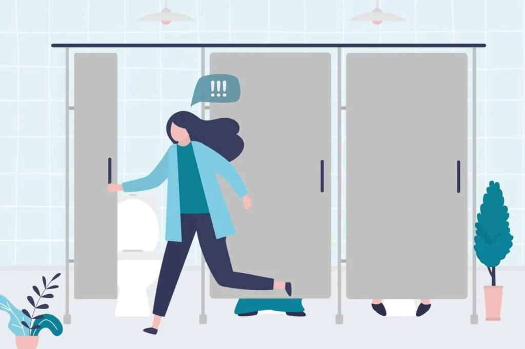 graphic of Urine incontinence Deanshanger woman running to the toilet.