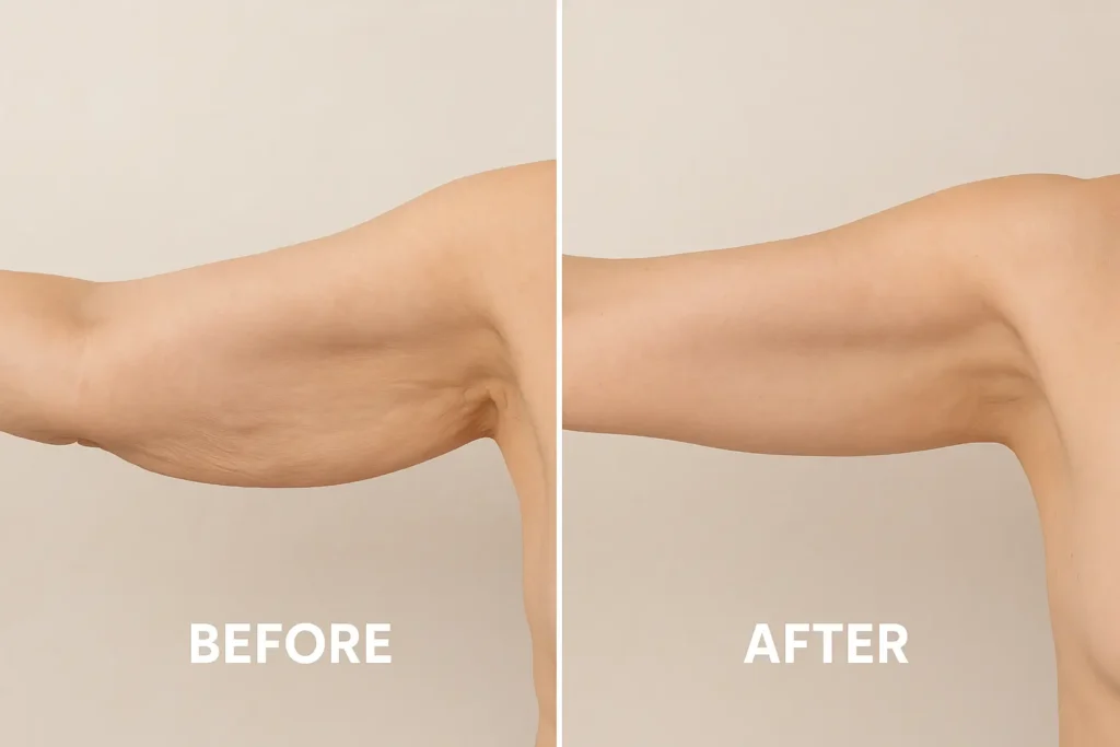 Picture of LA LIPO Deanshanger before and after results of skin tightening treatment on the upper arms.